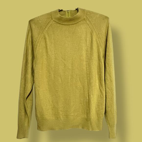 Vintage Heathcote Size Medium Yellow Mock Neck Back Zip Pullover Sweater - Picture 1 of 7